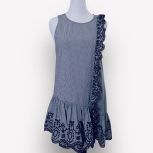 🇪🇸🥑BP by Nordstrom drop waist dress ruffle pinstripes eyelet navy blue small